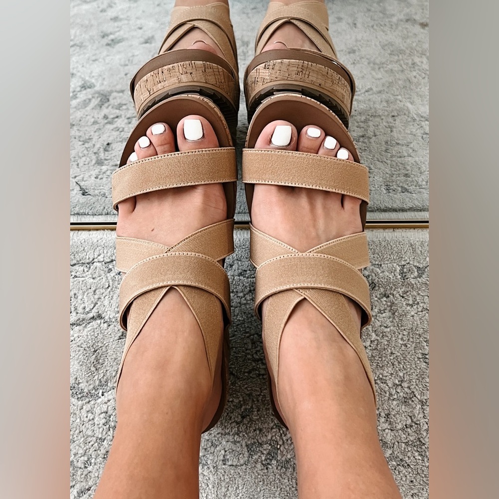 NIBX CORKYS QUIRKY BUT CUTE CORK WEDGE SANDALS 👡 - CAMEL, Sz.6, BNIBX - Picture 4 of 16